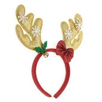 Exquisite Antlers Shape Headband for Christmas 4.72" Diameter Gold Tone Red 1 pc
