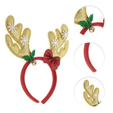 Exquisite Antlers Shape Headband for Christmas 4.72" Diameter Gold Tone Red 1 Pcs