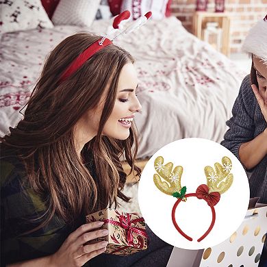 Exquisite Antlers Shape Headband for Christmas 4.72" Diameter Gold Tone Red 1 Pcs