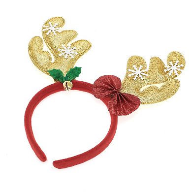 Exquisite Antlers Shape Headband for Christmas 4.72" Diameter Gold Tone Red 1 Pcs