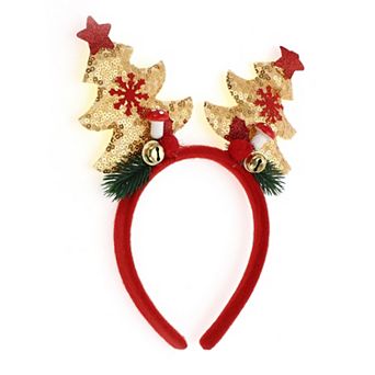 Exquisite Tree Shape Headband for Christmas 4.72" Diameter Gold Tone Red 1 pc