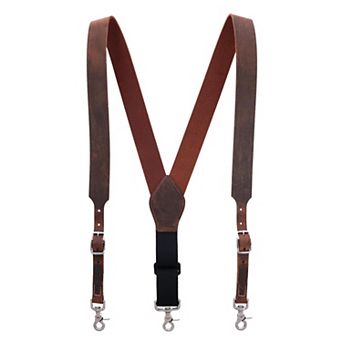 Men's Distressed Leather Suspenders With Swivel Hook Ends