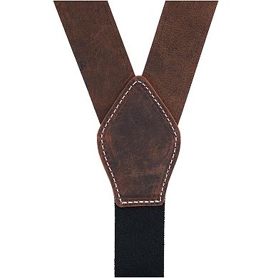 Men's Distressed Leather Suspenders With Swivel Hook Ends