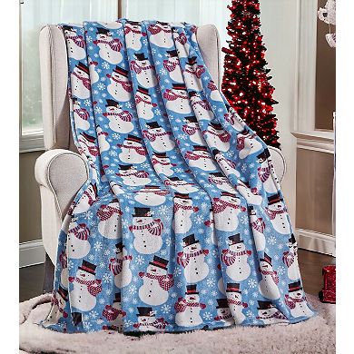 Kate Aurora Winter Blues Christmas Snowman Ultra Soft And Plush Throw Blanket