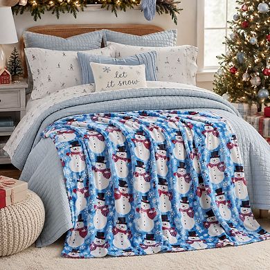 Kate Aurora Winter Blues Christmas Snowman Ultra Soft And Plush Throw Blanket
