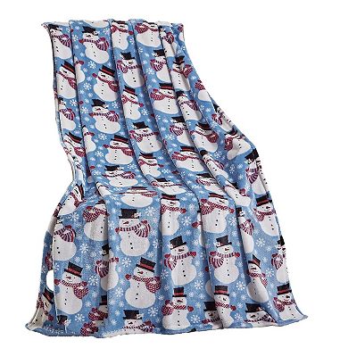 Kate Aurora Winter Blues Christmas Snowman Ultra Soft And Plush Throw Blanket