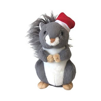 Midlee Christmas Squirrel Plush Furry Tail Large Dog Toy with Santa Hat - 9"
