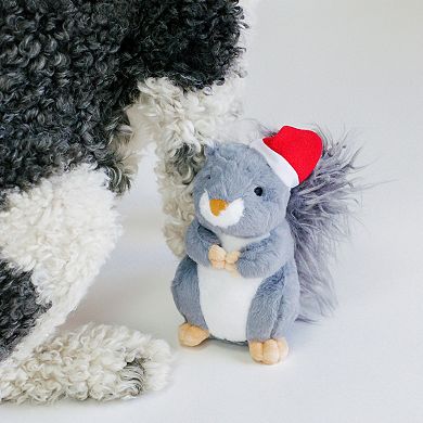 Midlee Christmas Squirrel Plush Furry Tail Large Dog Toy with Santa Hat - 9"