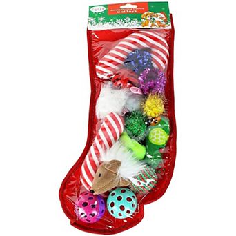 Midlee Christmas Stocking Cat Toy Gift Set (14 Toys)- Candy Canes, Bells, Mice Kitten Holiday Toys