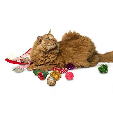 Midlee Christmas Stocking Cat Toy Gift Set (14 Toys)- Candy Canes, Bells, Mice Kitten Holiday Toys