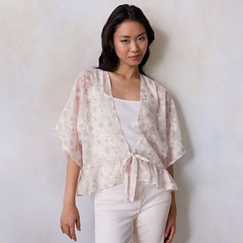 Women's LC Lauren Conrad Floral Eyelet Tie-Front Kimono