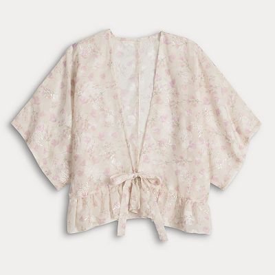 Women's LC Lauren Conrad Floral Eyelet Tie-Front Kimono