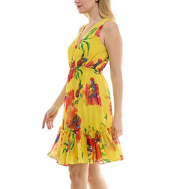 Women's Taylor V-Neck Fit & Flare Button Front Midi Dress