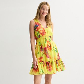 Women's Taylor V-Neck Fit & Flare Button Front Midi Dress