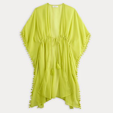 Women's Nine West Solid Chiffon Topper with Mini Pom Trim