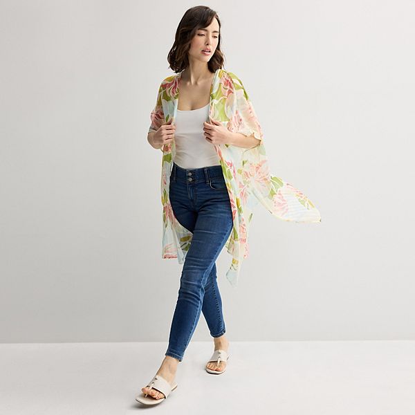 Women's Nine West Abstract Floral Duster - Olive Multi
