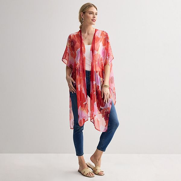 Women's Nine West Overscale Floral Printed Topper - Coral Multi