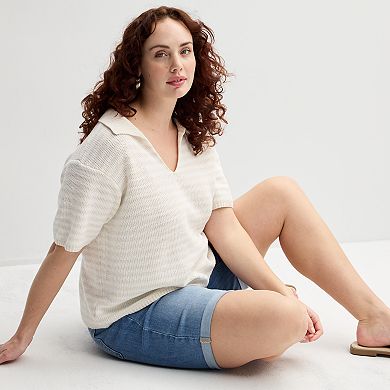 Plus Size Sonoma Goods For Life® Short Sleeve Collared Sweater