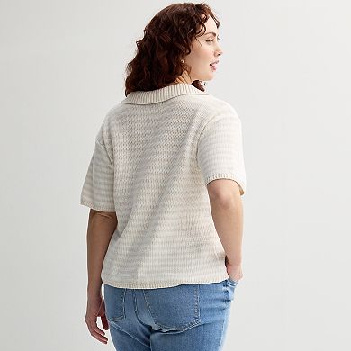 Plus Size Sonoma Goods For Life® Short Sleeve Collared Sweater