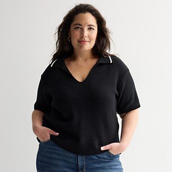 Plus Size Sonoma Goods For Life® Short Sleeve Collared Sweater