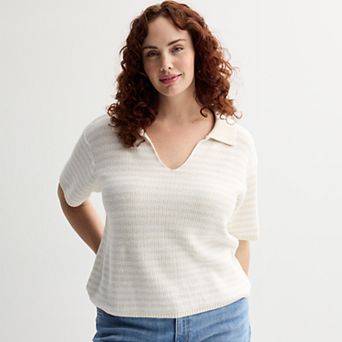 Plus Size Sonoma Goods For Life® Short Sleeve Collared Sweater
