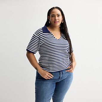 Plus Size Sonoma Goods For Life® Short Sleeve Collared Sweater