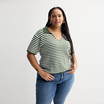 Plus Size Sonoma Goods For Life® Short Sleeve Collared Sweater