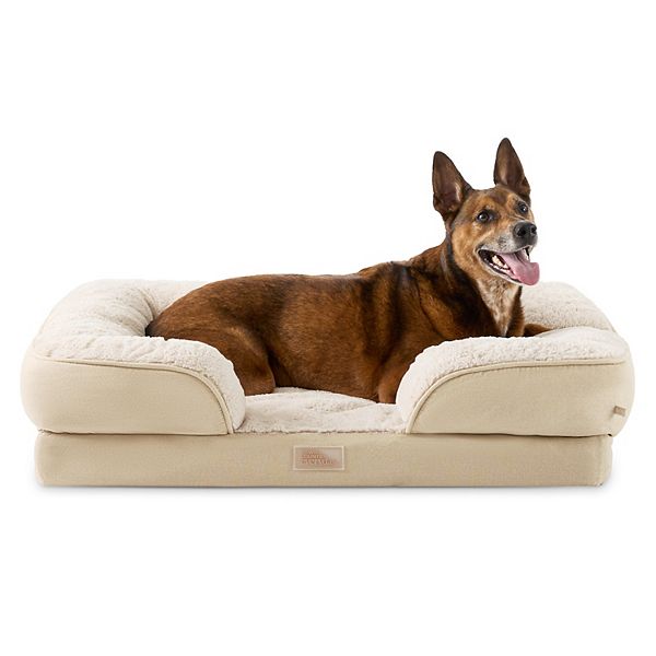 TOWN & COUNTRY EVERYDAY CuddleTown Comfy Solid Bolster Sofa Pet Bed, Supportive & Calming Egg Crate Foam, Water Repellent, Non-Slip Bottom, Machine Washable Cover, Beige, Large 35"x25"x8"