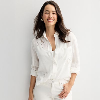 Women's Sonoma Goods For Life Palm Tree Linen Blend Shirt