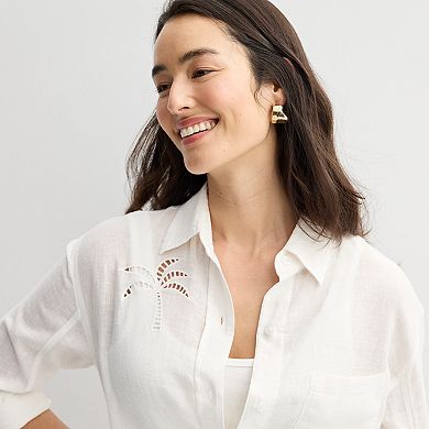 Women's Sonoma Goods For Life® Palm Tree Linen Blend Shirt