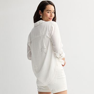 Women's Sonoma Goods For Life® Palm Tree Linen Blend Shirt