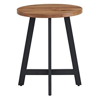 Alaterre Furniture Industrial Round Side Table with MDF Top & Metal Frame - Walnut