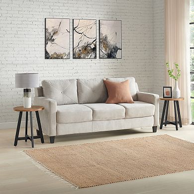 Alaterre Furniture Industrial Round Side Table with MDF Top & Metal Frame - Walnut