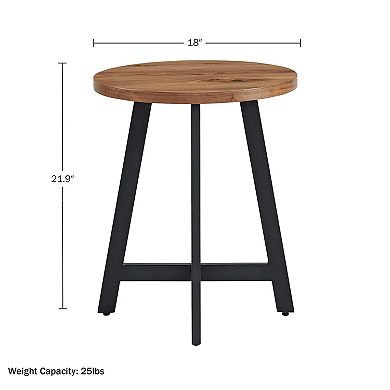 Alaterre Furniture Industrial Round Side Table with MDF Top & Metal Frame - Walnut