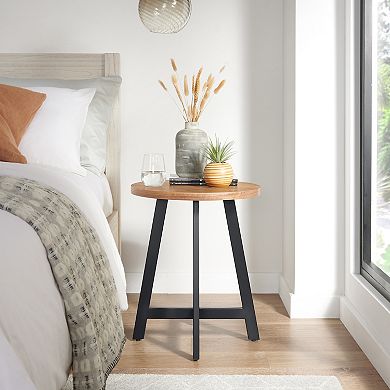 Alaterre Furniture Industrial Round Side Table with MDF Top & Metal Frame - Walnut