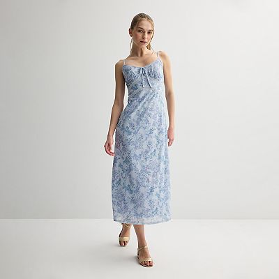 Juniors' Pink Republic Tie Neck Lace Mesh Dress