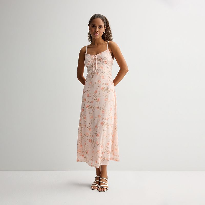 Juniors' Pink Republic Tie Neck Lace Mesh Dress