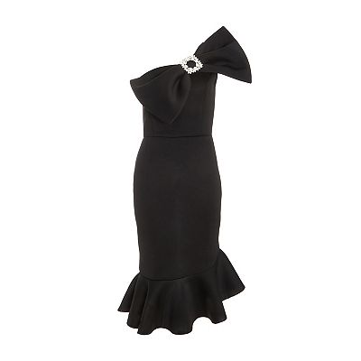 Quiz Women s Scuba One Shoulder Bow Frill Midi Dress