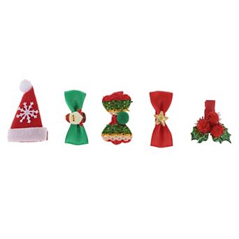 Cute Christmas Hat Bow Hair Clips Hairdo Clips for Children Red Green 5 pc