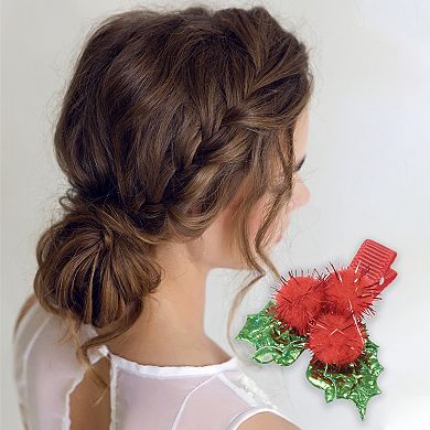 Cute Christmas Hat Bow Hair Clips Hairdo Clips for Children Red Green 5 Pcs