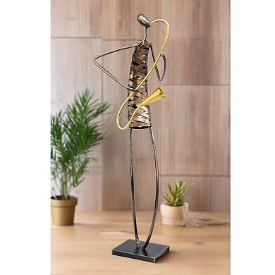 Playing Saxophone Musician Brush Bronze Color Metal Sculpture