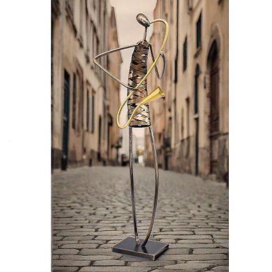 Playing Saxophone Musician Brush Bronze Color Metal Sculpture