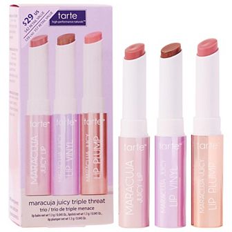 tarte mini maracuja juicy lip plump gloss & balm triple threat trio