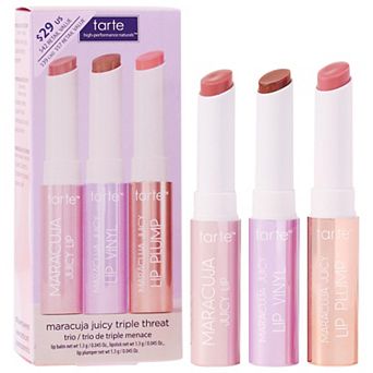 tarte mini maracuja juicy lip plump gloss & balm triple threat trio