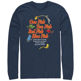 Men's Dr. Seuss One Fish Two Fish Red Fish Blue Fish Poster Long Sleeve Graphic Tee