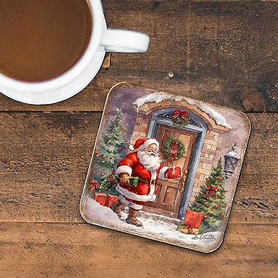Christmas Is Here Wooden Cork Coasters Gift Set of 4
