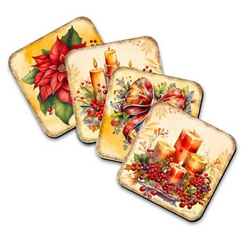 Merry Christmas Wooden Cork Coasters Gift Set of 4