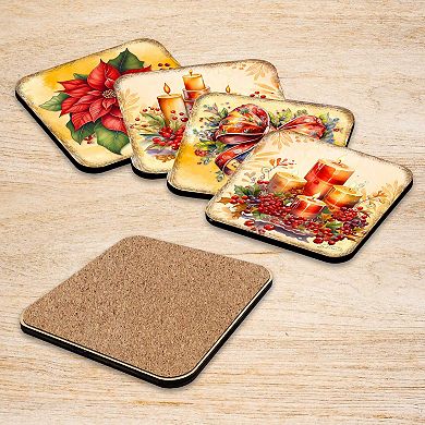 Merry Christmas Wooden Cork Coasters Gift Set of 4