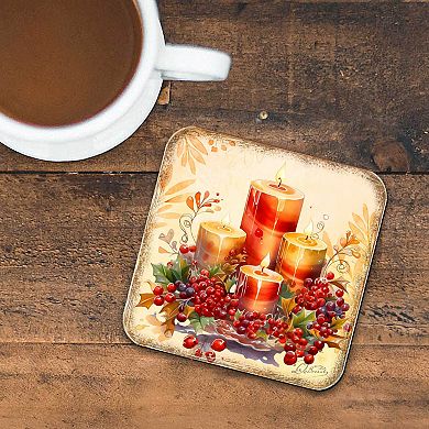 Merry Christmas Wooden Cork Coasters Gift Set of 4