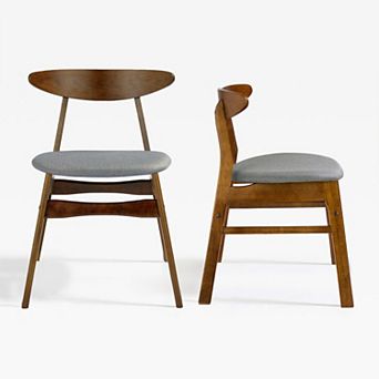 Westintrends Mid-century Modern Solid Wood Upholstered Dining Side Chair (set Of 2)